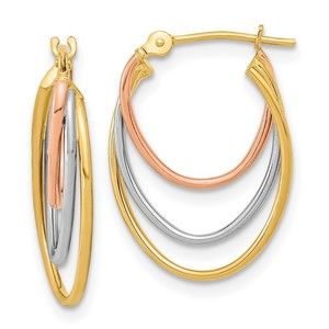 Million Charms 14k Tri-Color Gold Diamond-cut Graduated 3 Ring Hoops